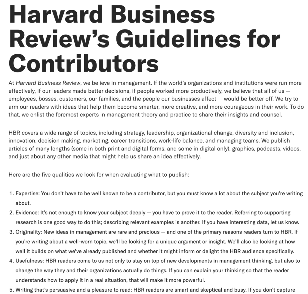 harvard business review contributor guidelines